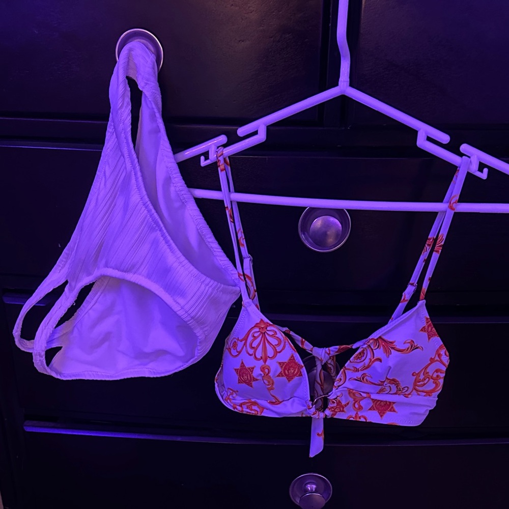 Fashion Nova Floral Bra Set - White and Orange